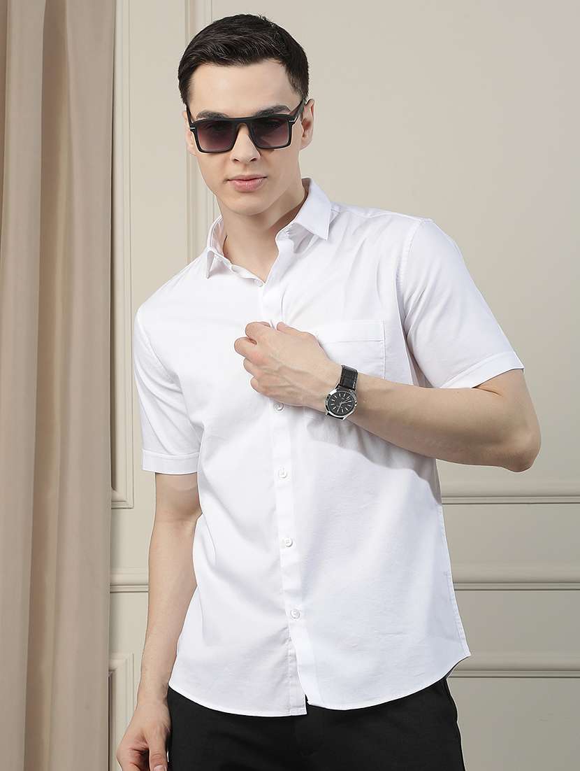men solid short sleeve slim fit casual shirt