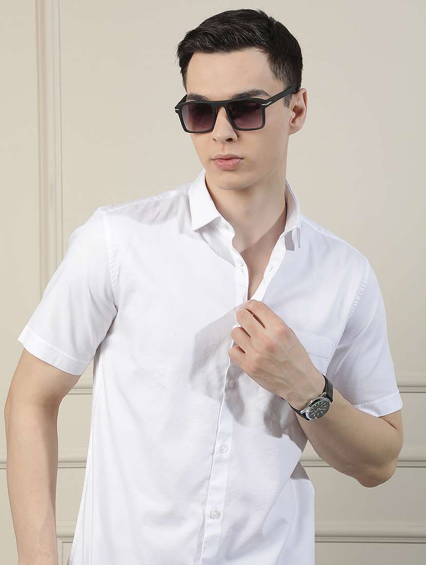 men solid short sleeve slim fit casual shirt - 22471607 -  Standard Image - 2
