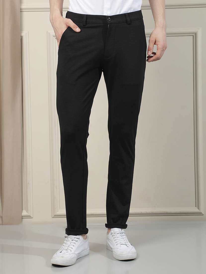 men solid mid rise chinos casual trouser