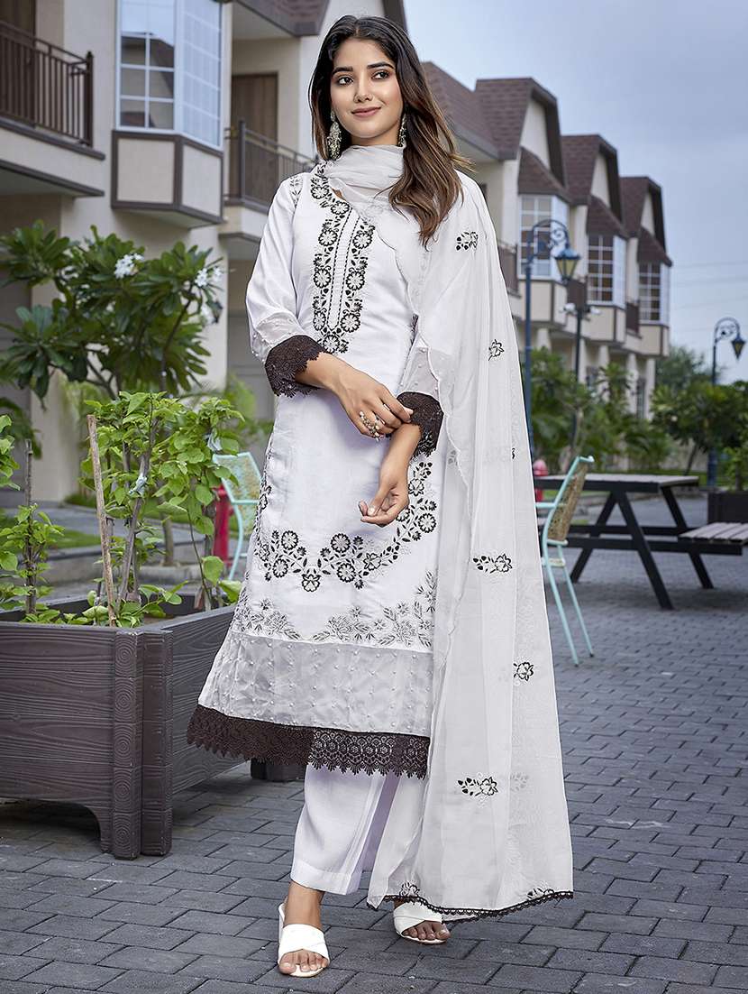 women  self design white suit set - 22471658 -  Standard Image - 2