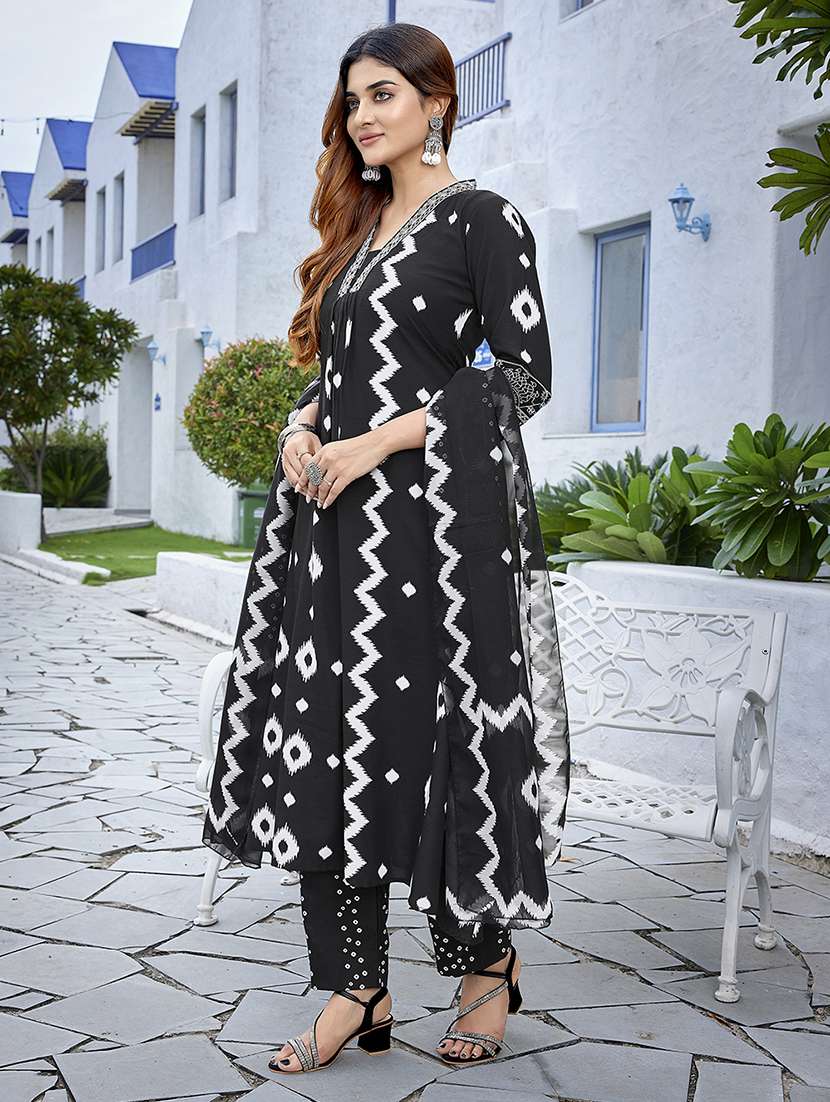 women self design black suit set - 22471670 -  Standard Image - 2