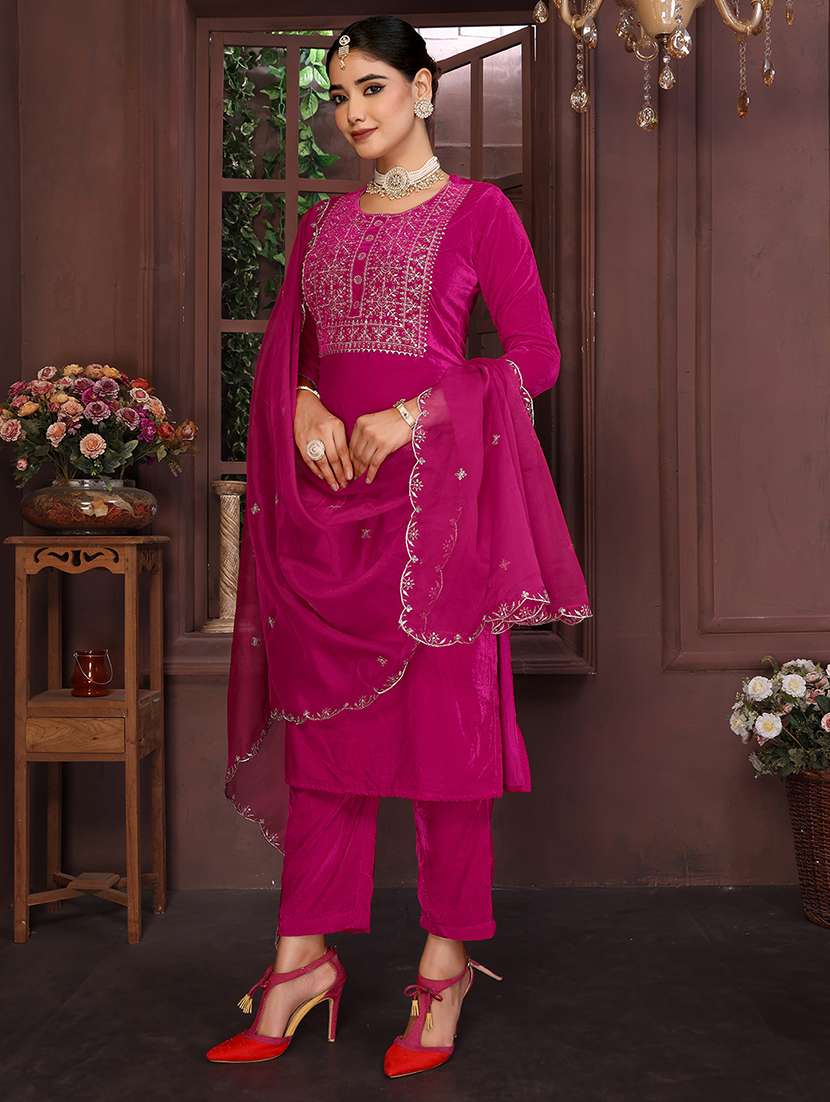 women self design pink suit set - 22471706 -  Standard Image - 2