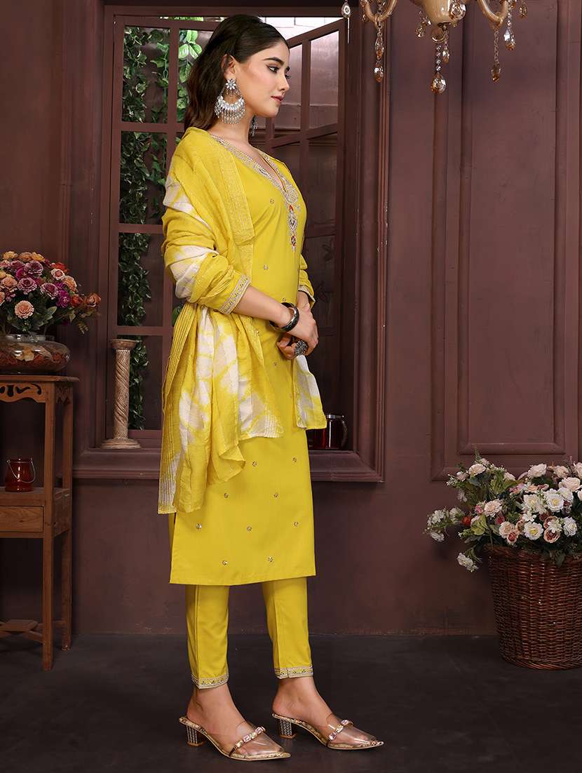 women self design yellow suit set - 22471712 -  Standard Image - 2