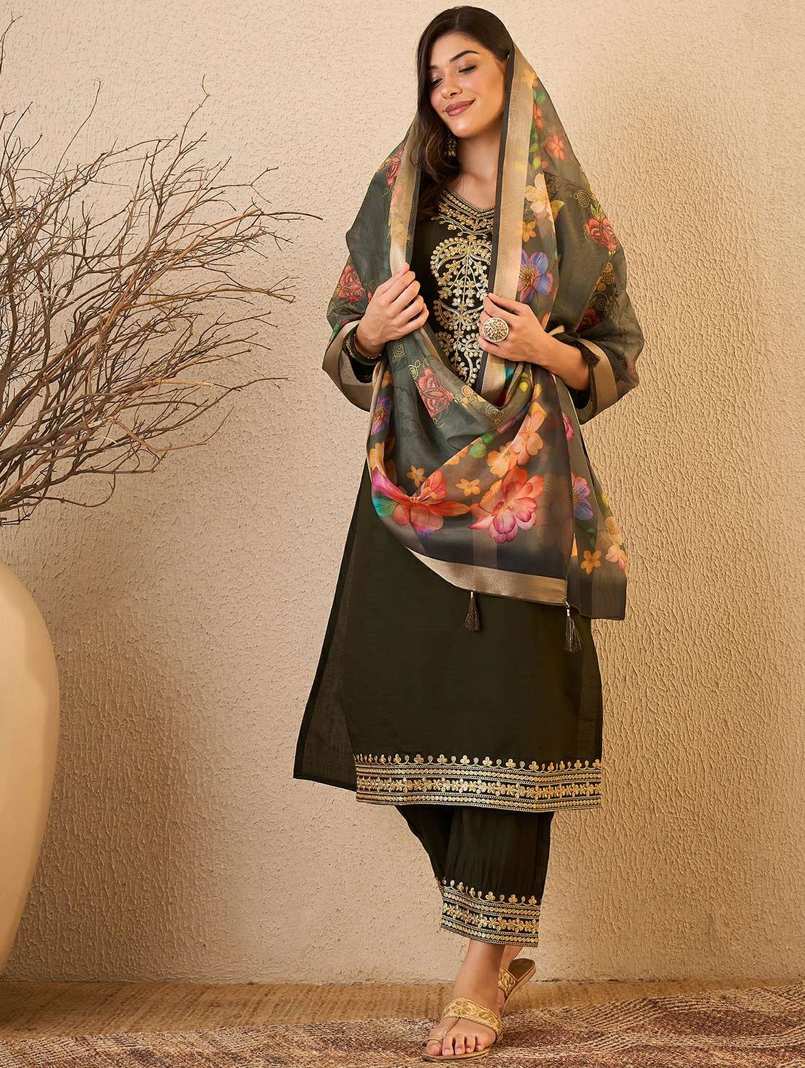 women self design green suit set - 22471736 -  Standard Image - 2