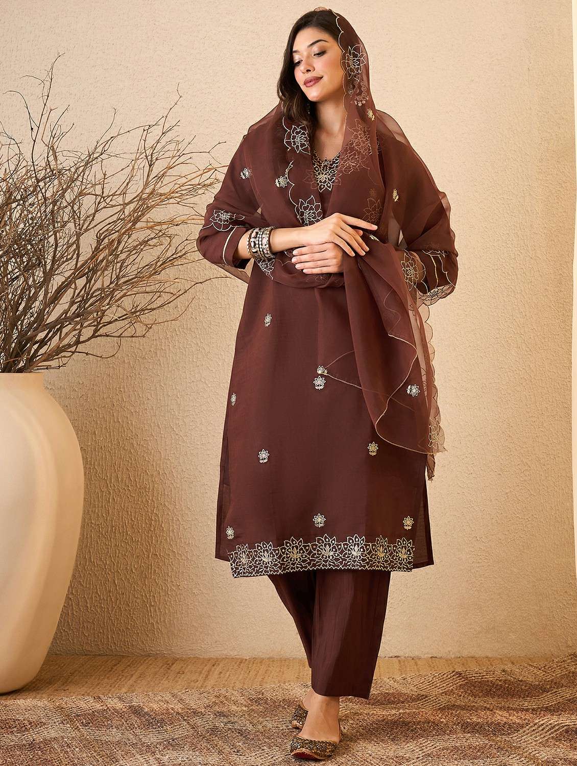 women coffee brown suit set