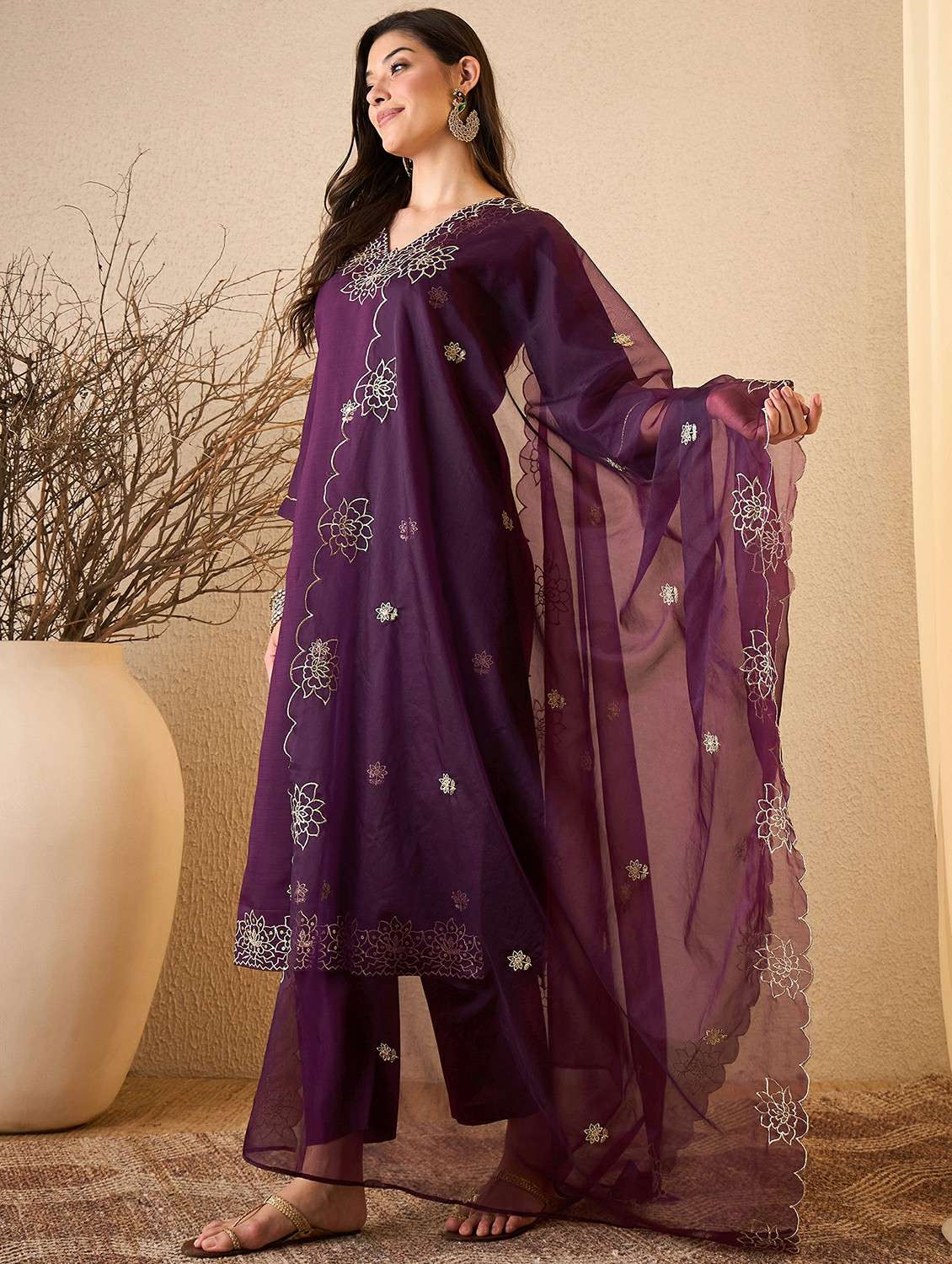 women self design purple suit set - 22471750 -  Standard Image - 2