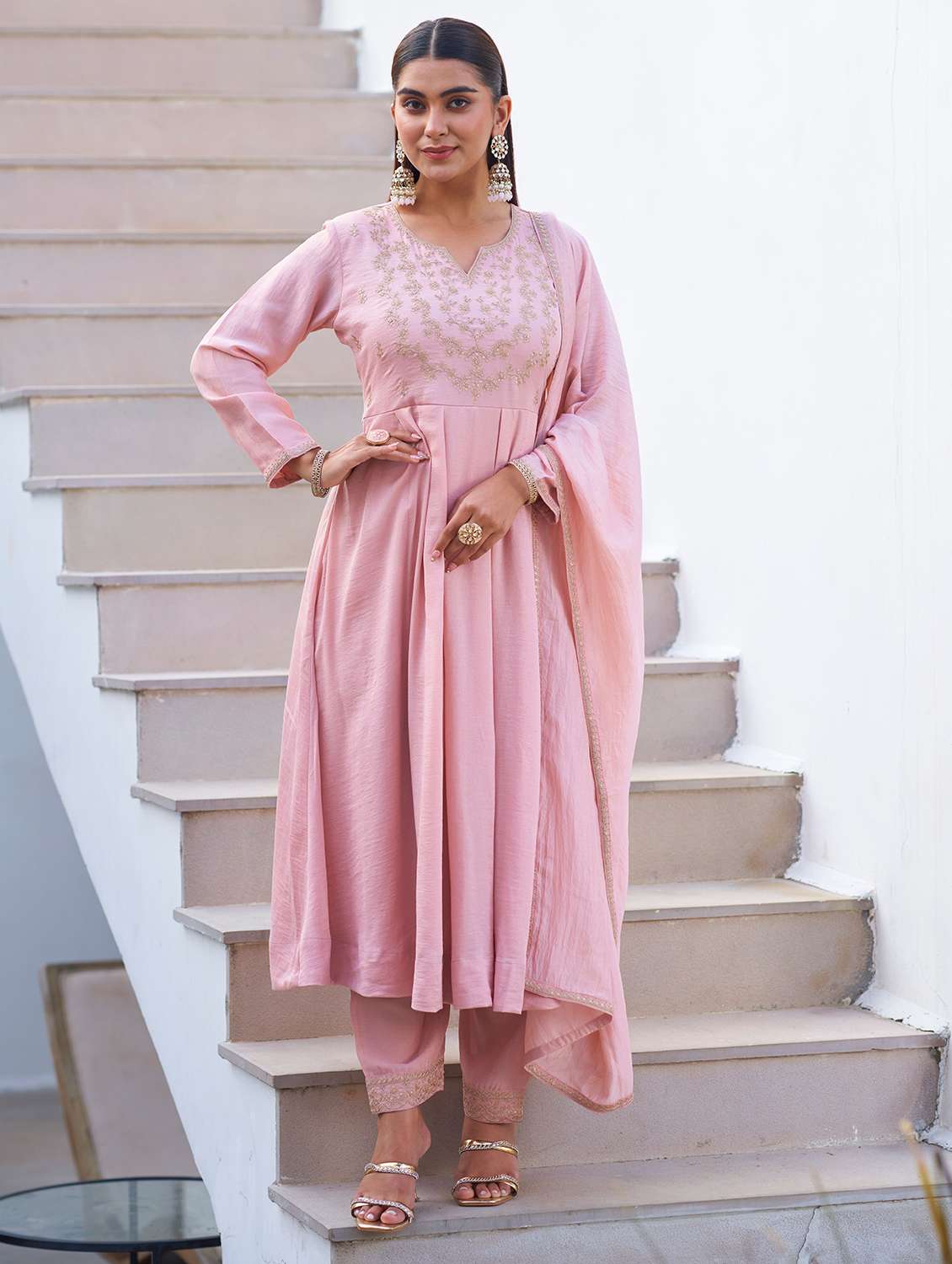 women peach suit set - 22471755 -  Standard Image - 2