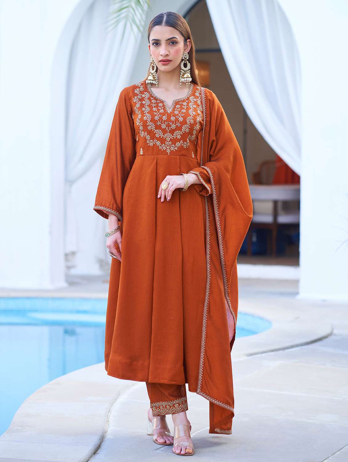 women rust suit set