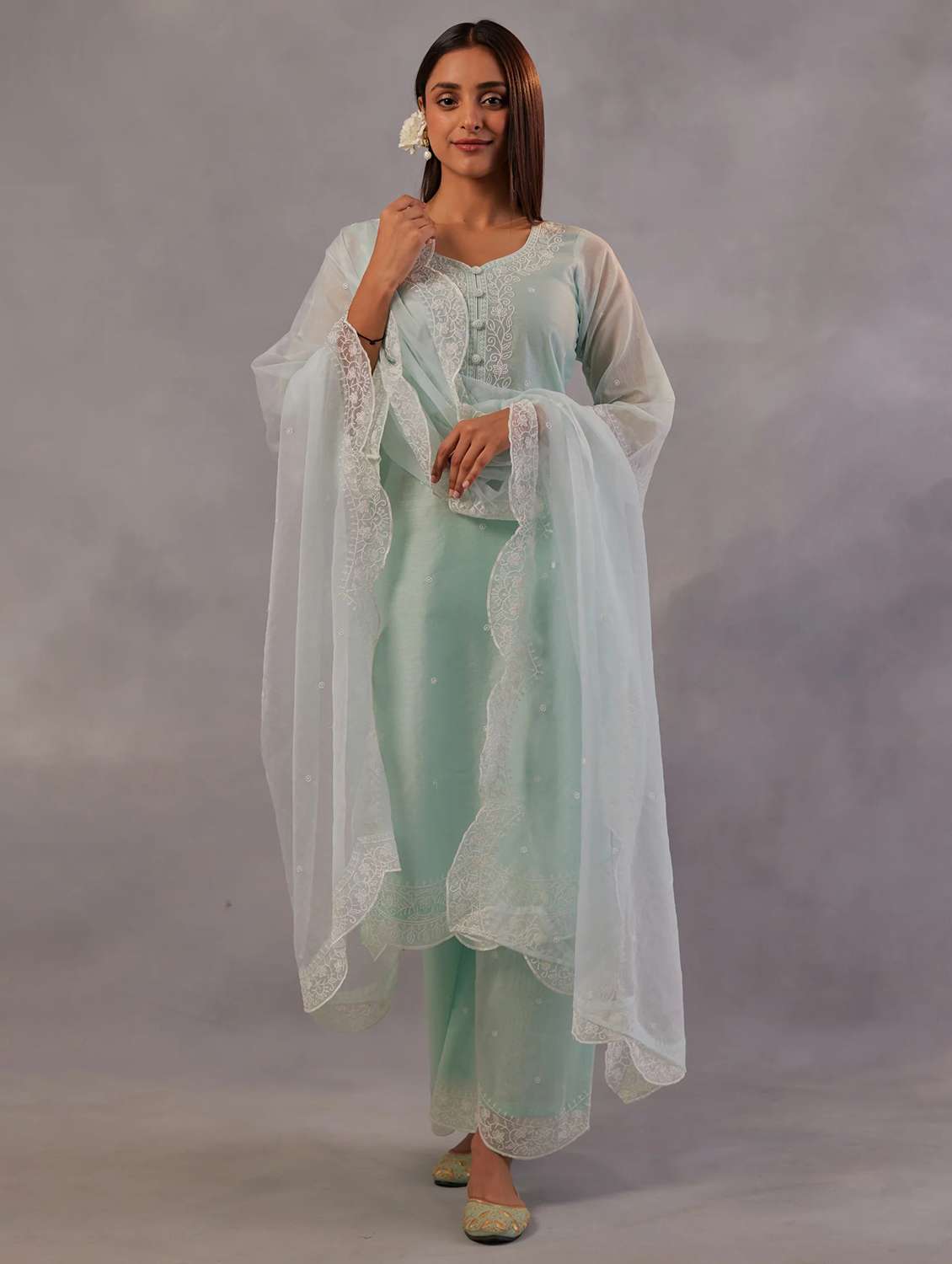 women sea green suit set