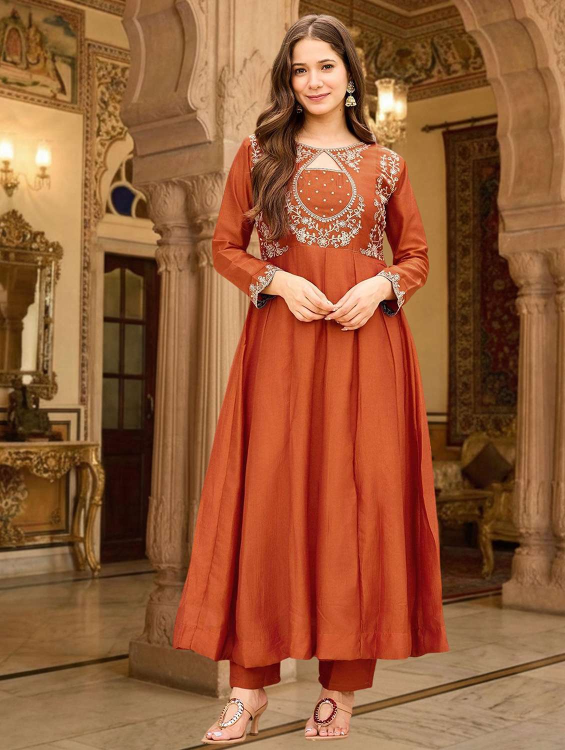 women self design rust suit set - 22471768 -  Standard Image - 2