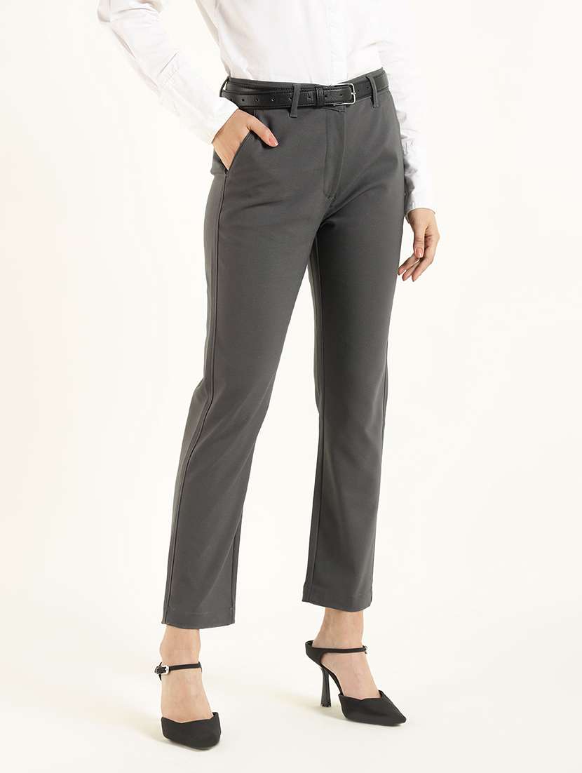 women grey cigarette pant cotton formal trousers - 22471836 -  Standard Image - 2