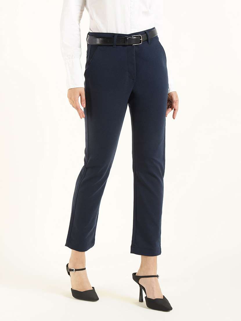 women navy blue cotton cigarette pants trouser - 22471837 -  Standard Image - 2