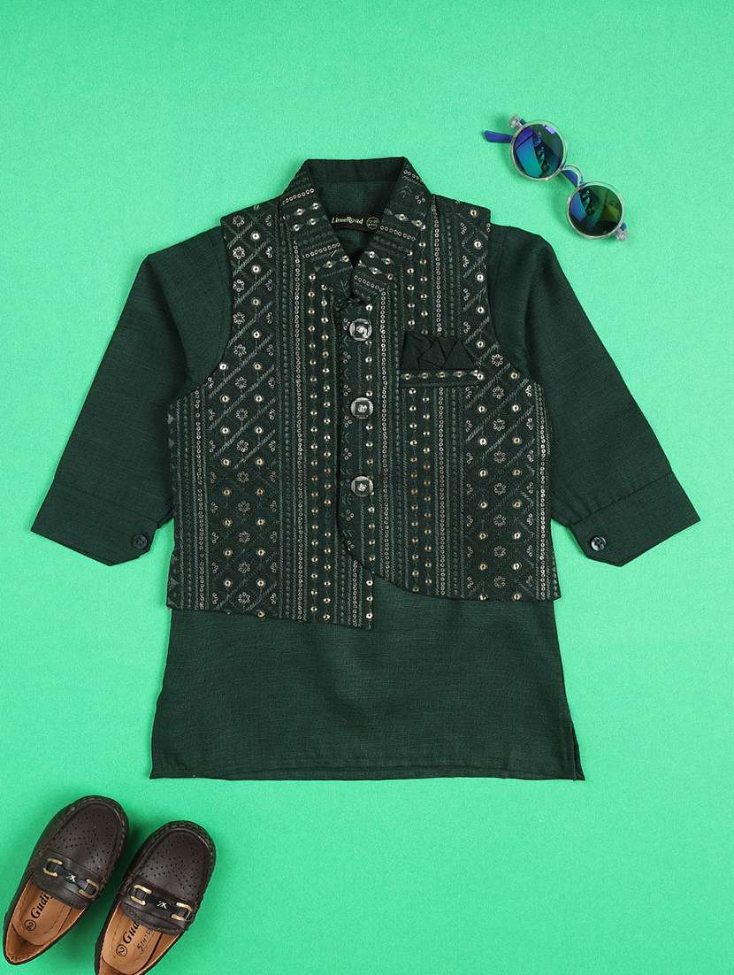 Boys Embroidered Long Sleeves Kurta Set With Jacket - 22472002 -  Standard Image - 2