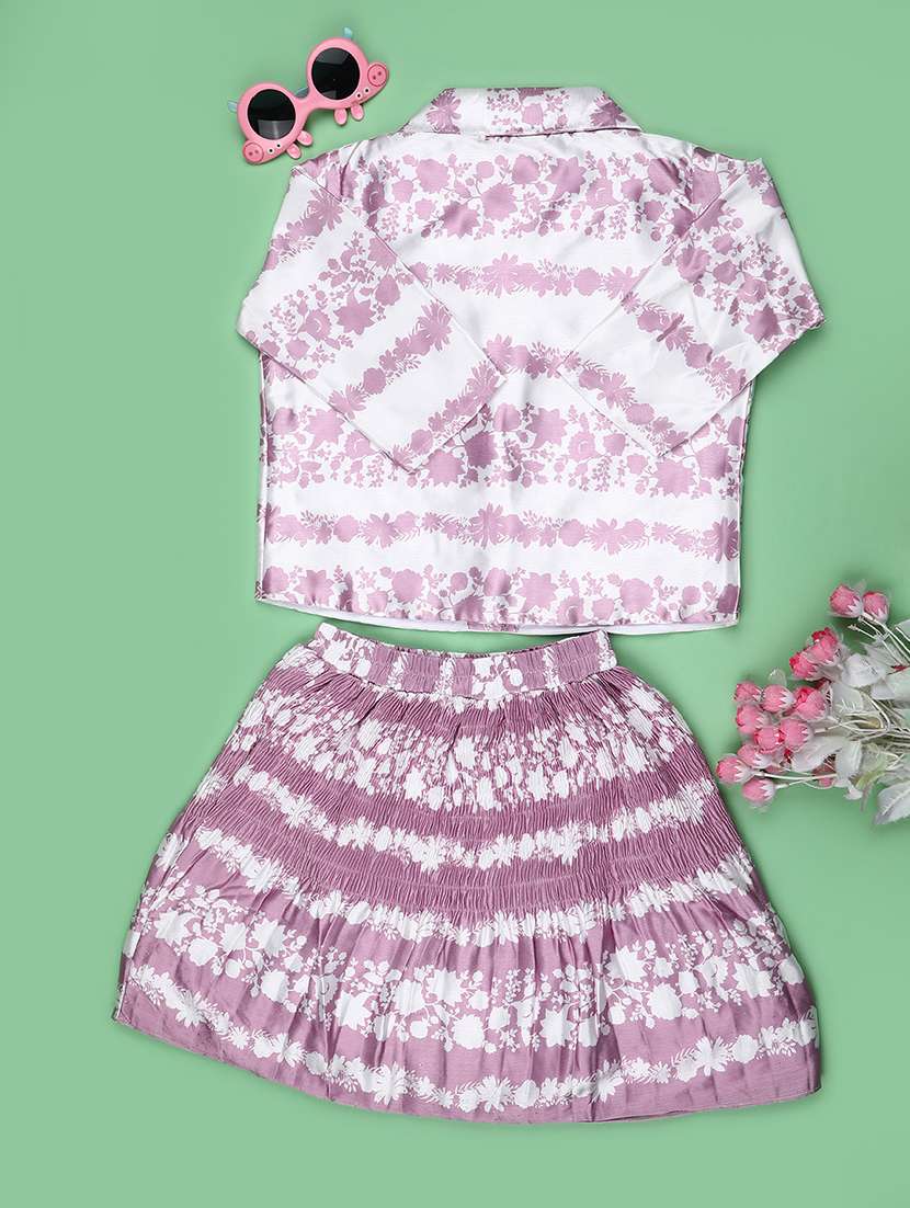 girls printed round neck top and skirt with jacket - 22472006 -  Standard Image - 2
