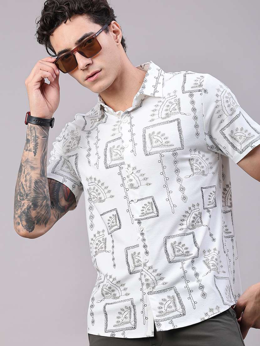 men printed short sleeve regular fit casual shirt