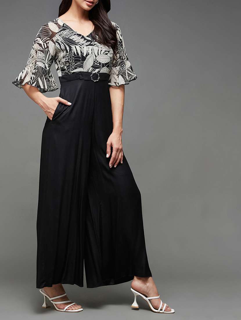 women printed v neck full leg jumpsuit - 22472383 -  Standard Image - 2