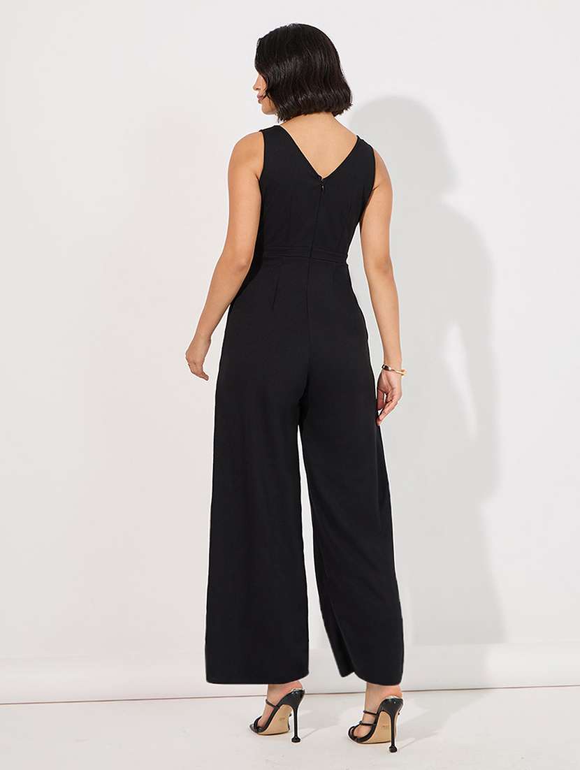 women solid black polyester full leg jumpsuit - 22472386 -  Standard Image - 2