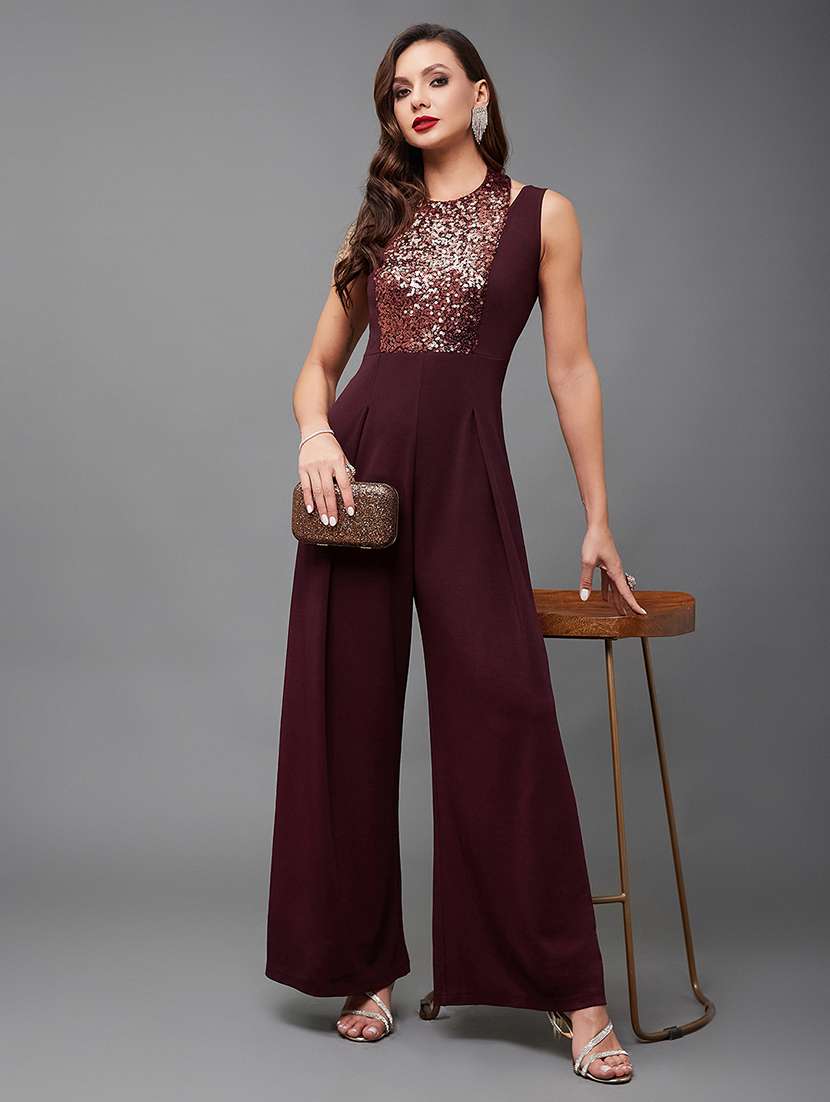 Women Maroon Polyester Full Leg Jumpsuit - 22472394 -  Standard Image - 2