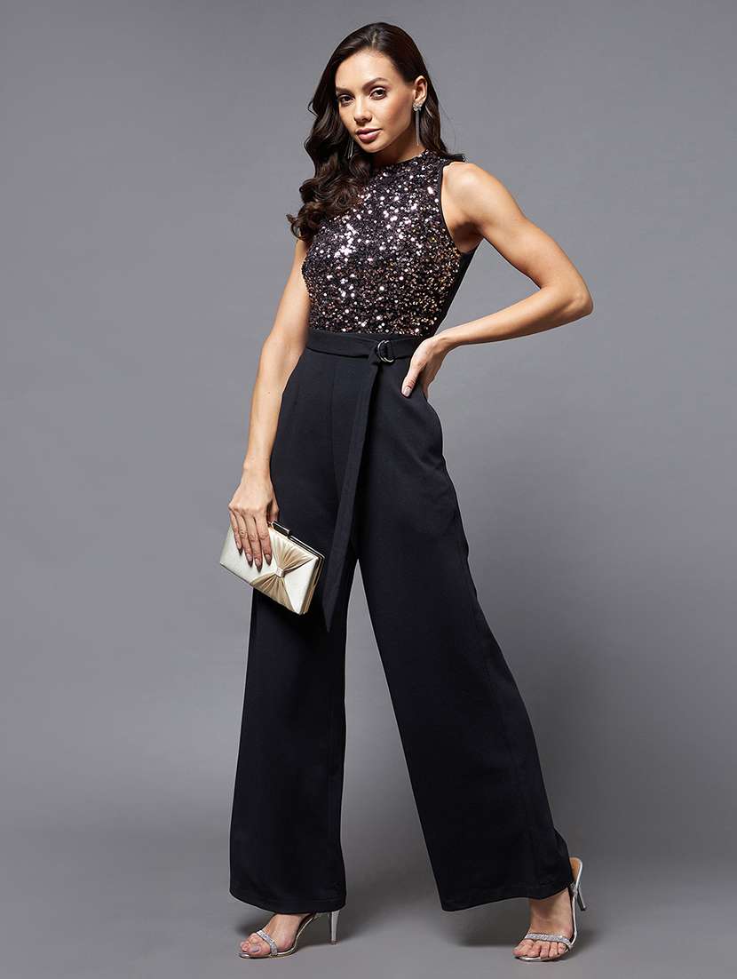 women solids black polyester full leg jumpsuit - 22472412 -  Standard Image - 2