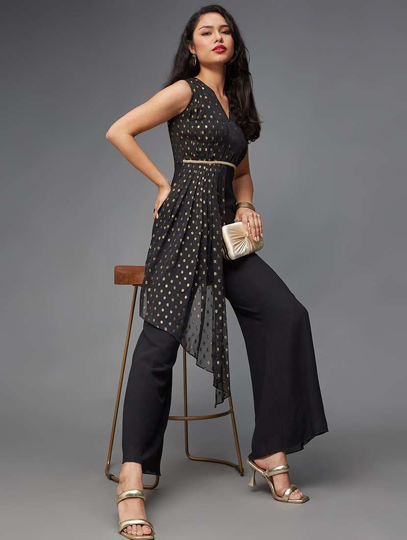 women printed black polyester full leg jumpsuit - 22472417 -  Standard Image - 2