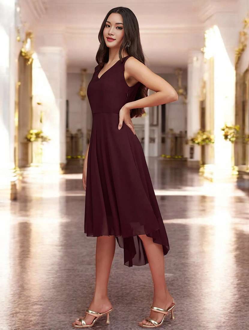 women maroon polyester a-line dress - 22472422 -  Standard Image - 2