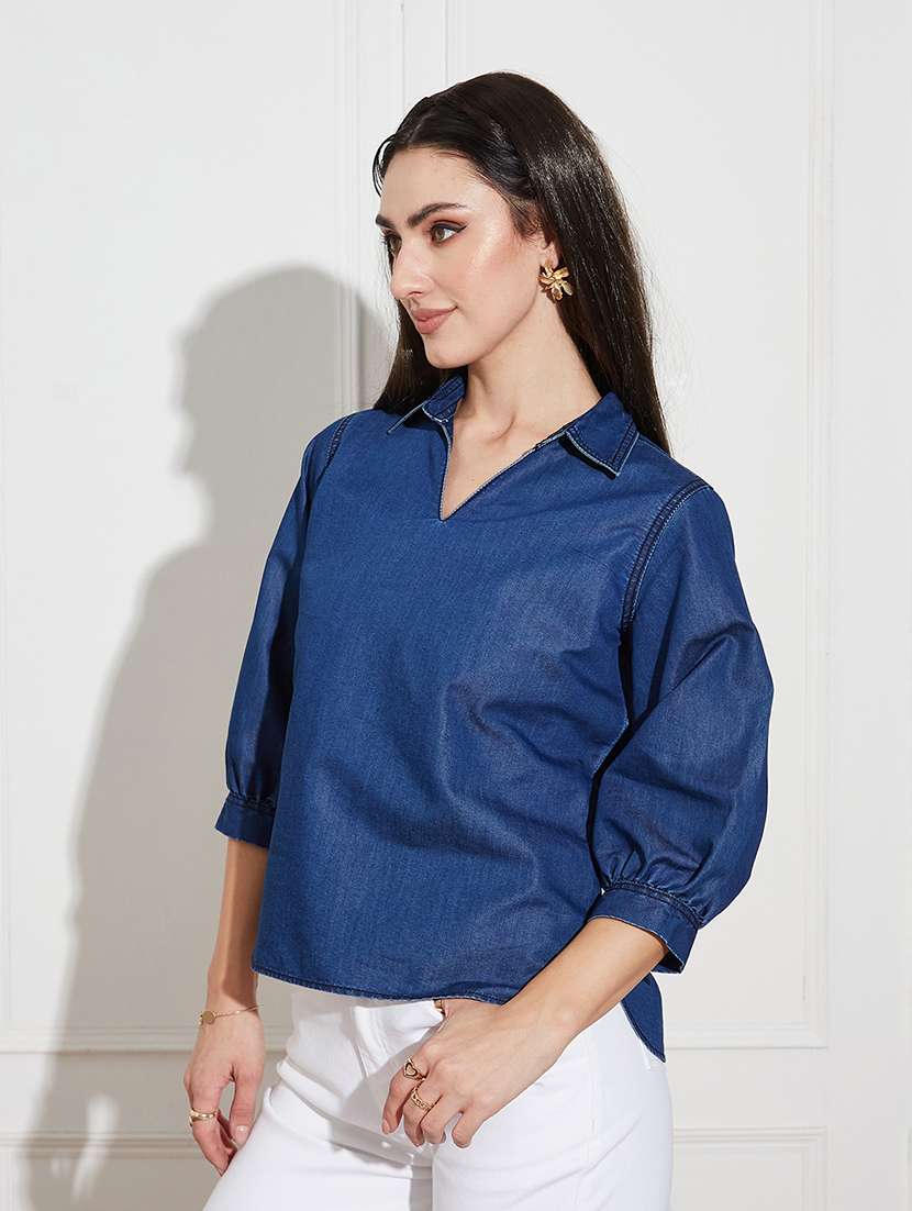 women blue denim regular top - 22472483 -  Standard Image - 2