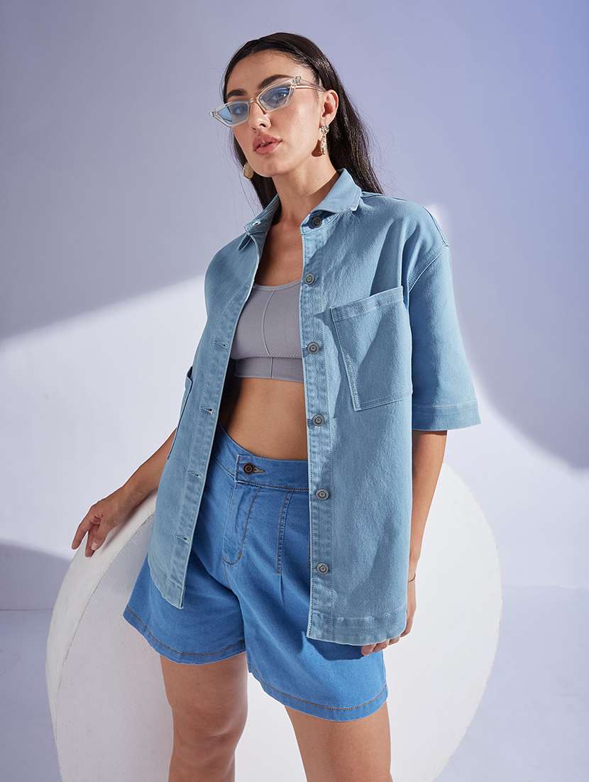 women blue denim regular shirt - 22472489 -  Standard Image - 2