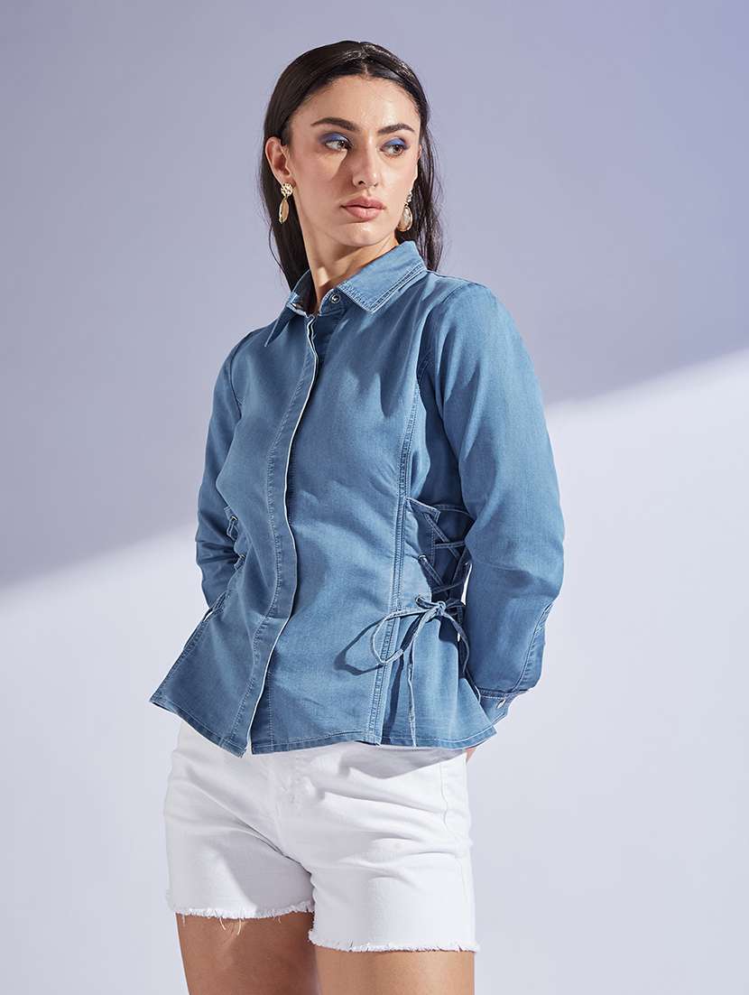 Women Solid Long Sleeve Collared Shirt - 22472491 -  Standard Image - 2