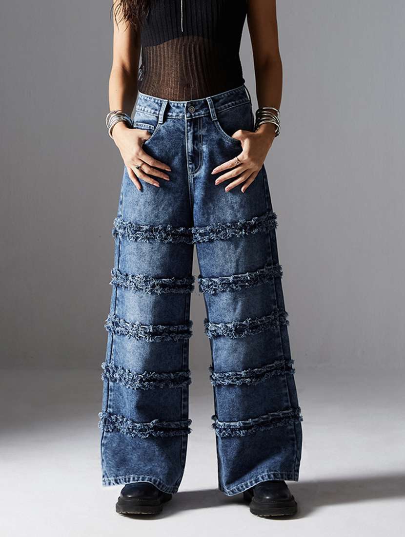 women blue denim jean