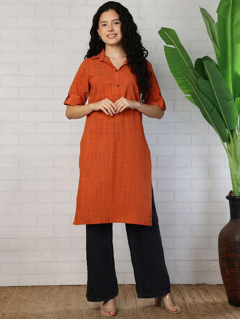 women orange cotton straight kurta - 22472533 -  Standard Image - 2