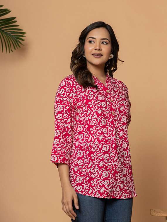women pink colored cotton a-line kurti - 22472545 -  Standard Image - 2