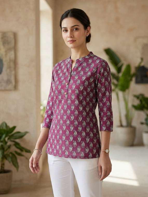 women purple colored cotton a-line kurti - 22472550 -  Standard Image - 2