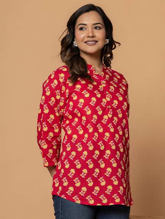 women red colored cotton a-line kurti - 22472551 -  Standard Image - 2