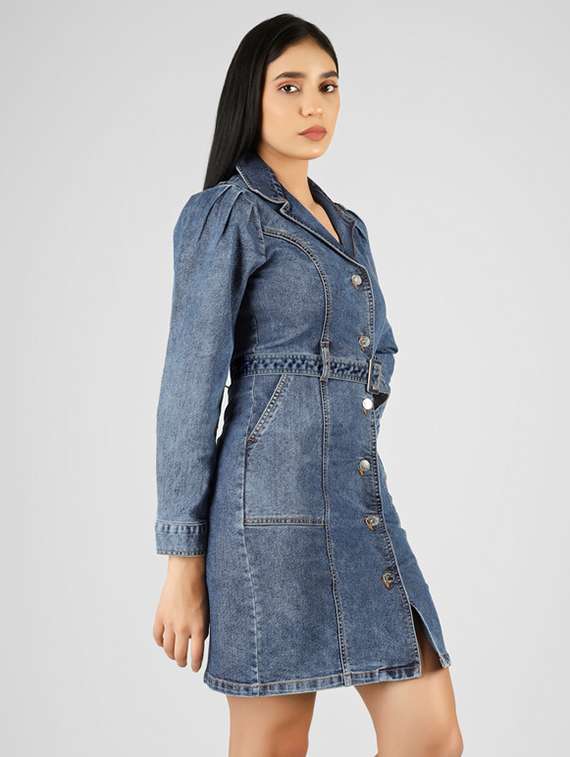 women blue cotton bodycon dress - 22472570 -  Standard Image - 2