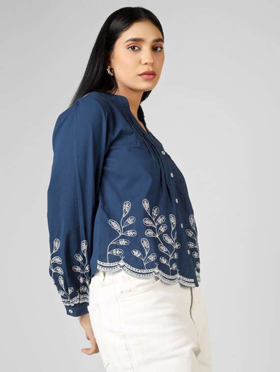 women printed blue cotton crop top - 22472571 -  Standard Image - 2
