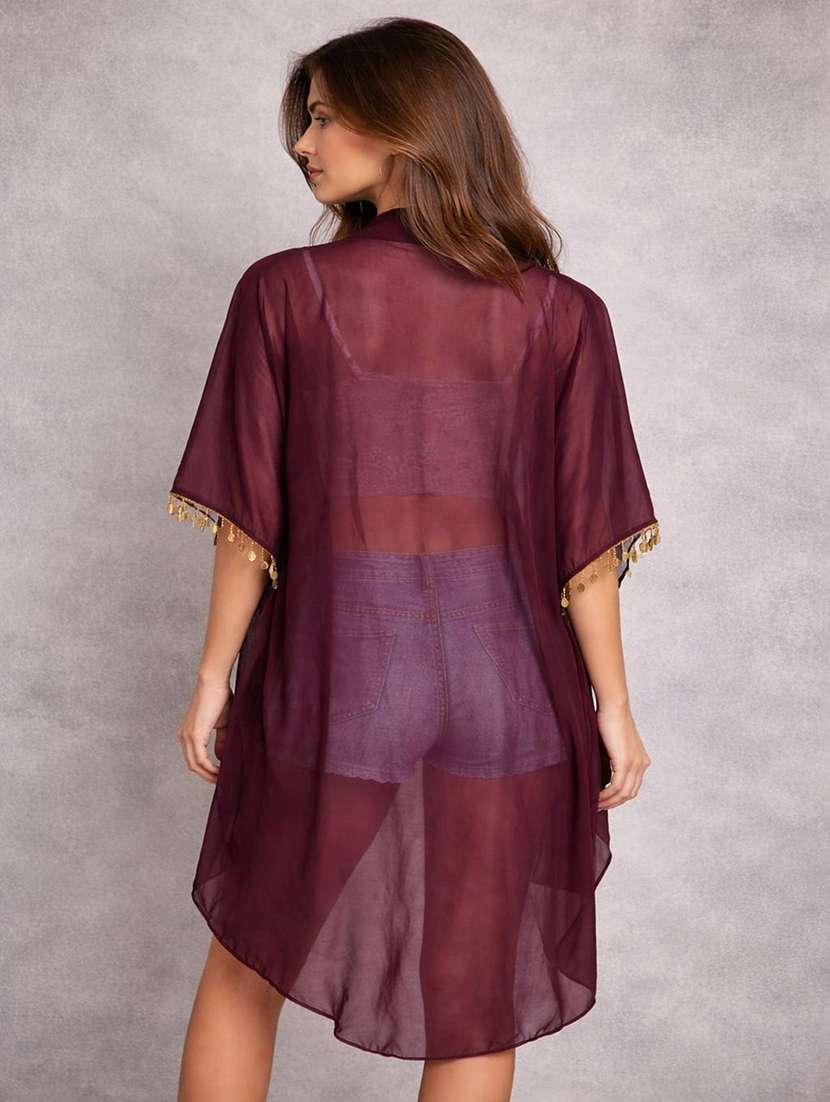 women brown  solid georgette coverup - 22472651 -  Standard Image - 2