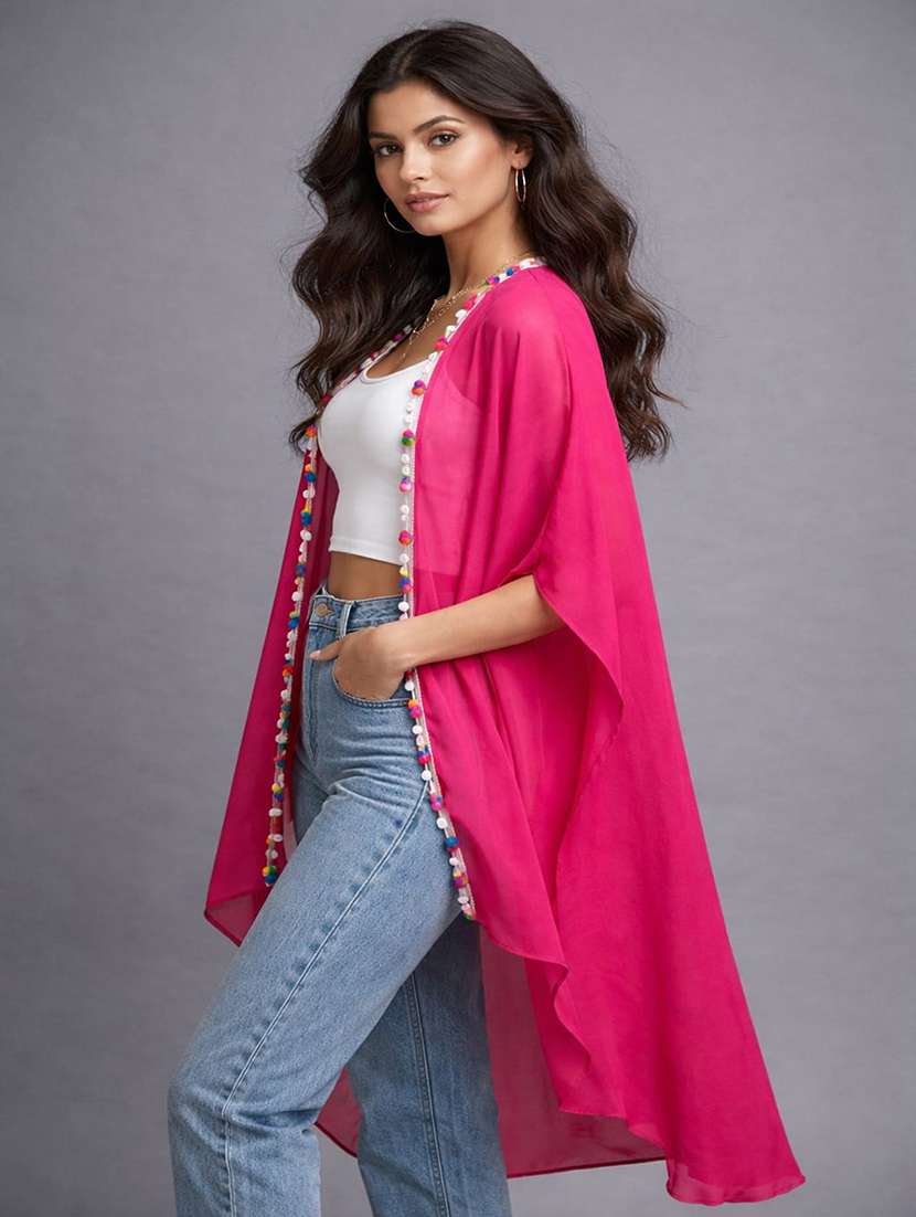 women pink  solid georgette coverup - 22472652 -  Standard Image - 2