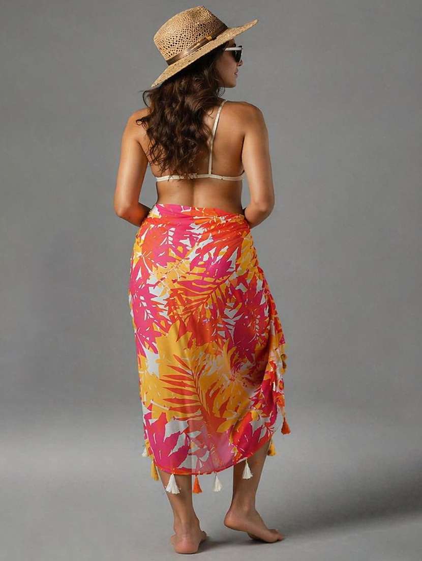 women orange  solid crepe sarong - 22472667 -  Standard Image - 2