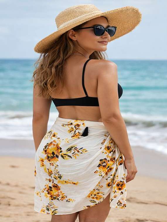 women yellow printed  viscose sarong - 22472669 -  Standard Image - 2