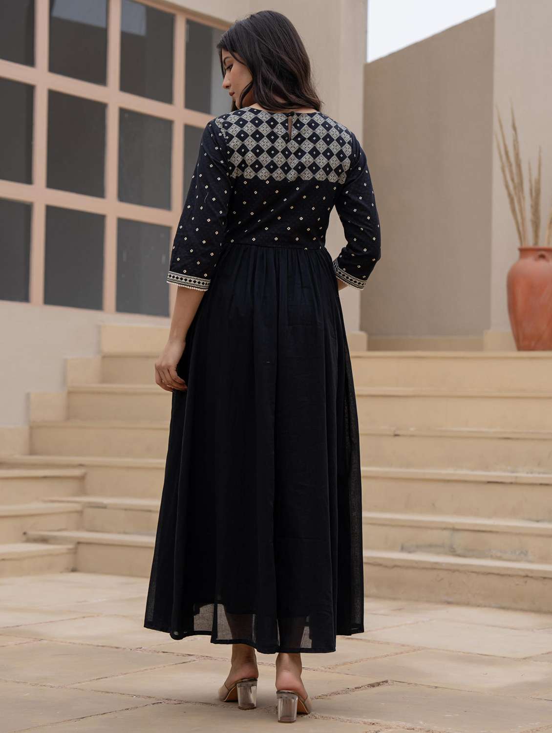 women black cotton fit & flare ethnic dress - 22473072 -  Standard Image - 2