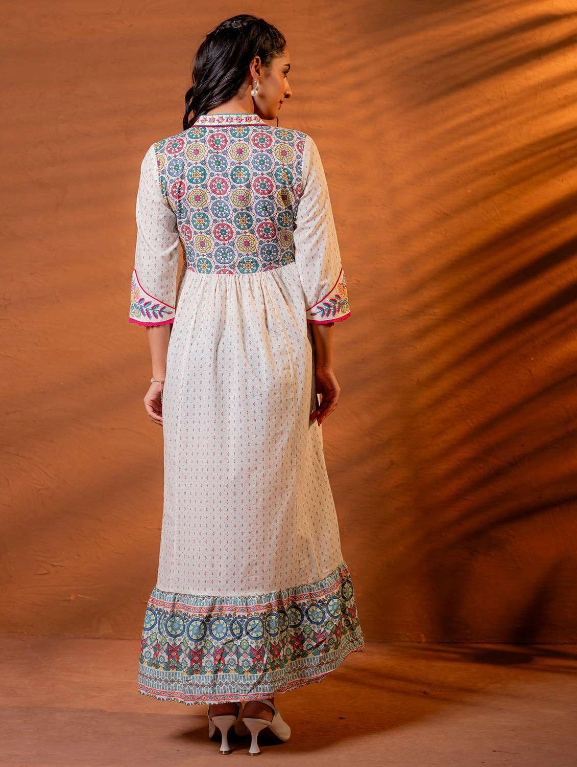 women beige cotton fit & flare ethnic dress - 22473084 -  Standard Image - 2