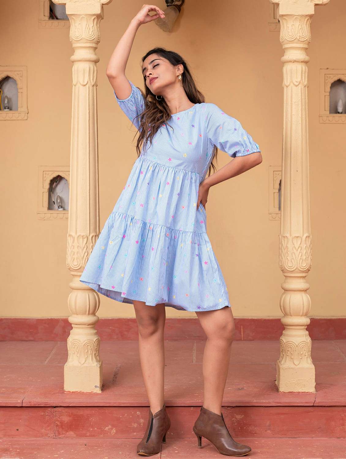 women printed round neck tiered ethnic dress - 22473093 -  Standard Image - 2