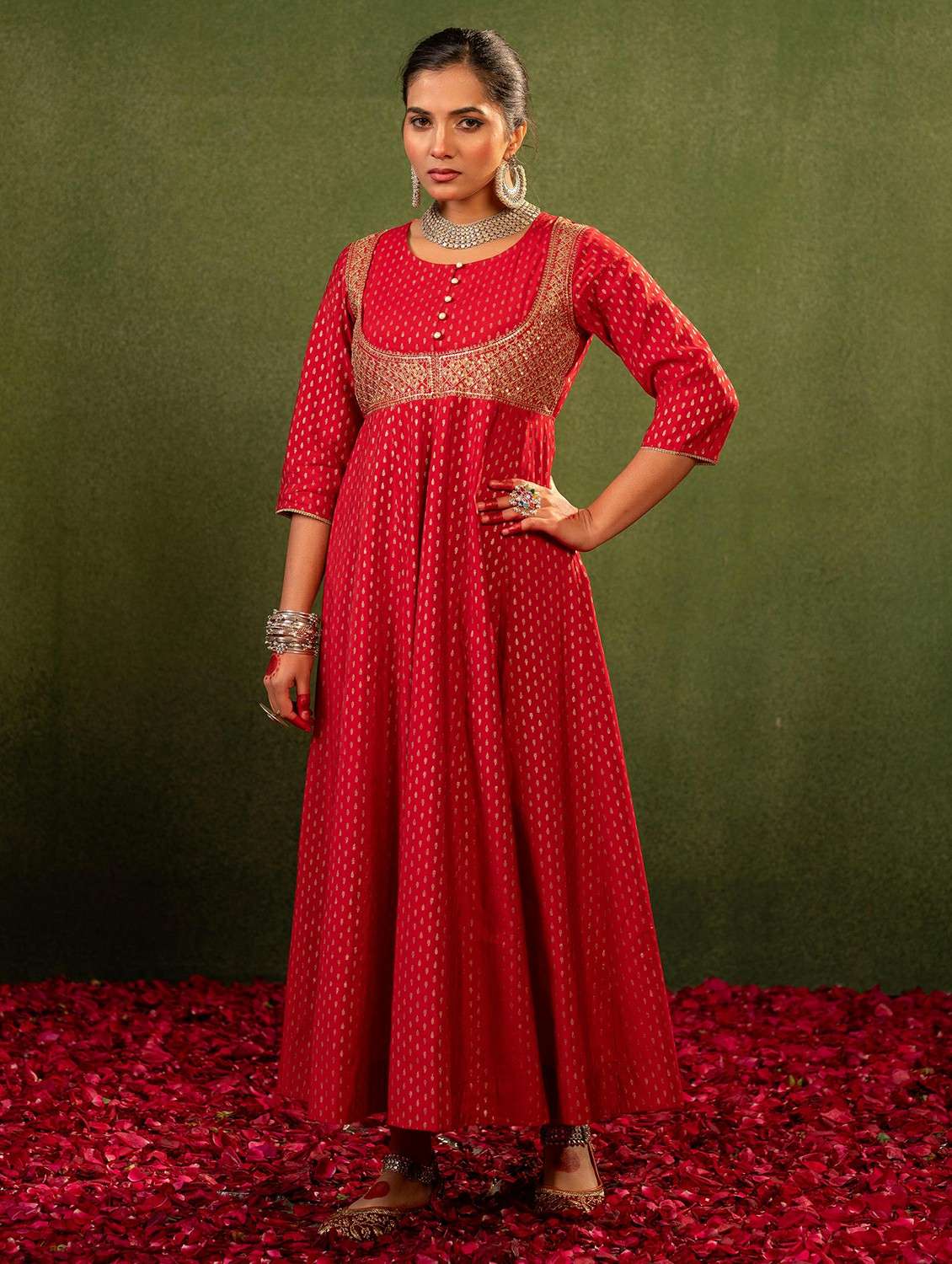 women maroon polyester a-line ethnic dress
