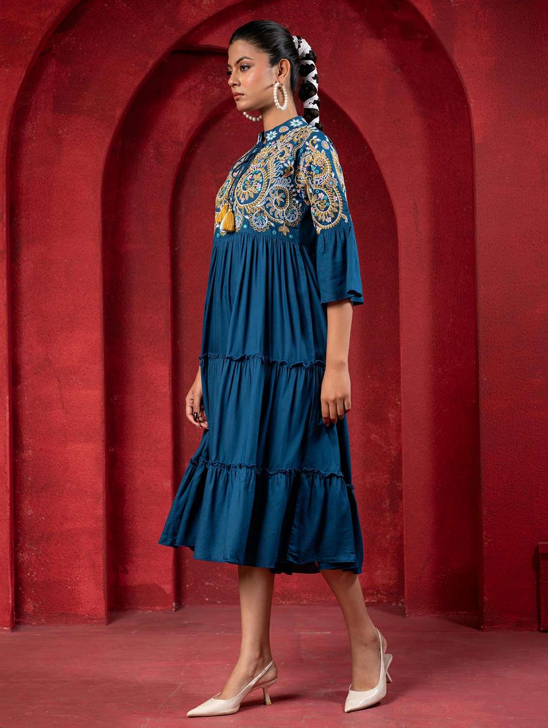 women indigo viscose fit & flare ethnic dress - 22473101 -  Standard Image - 2