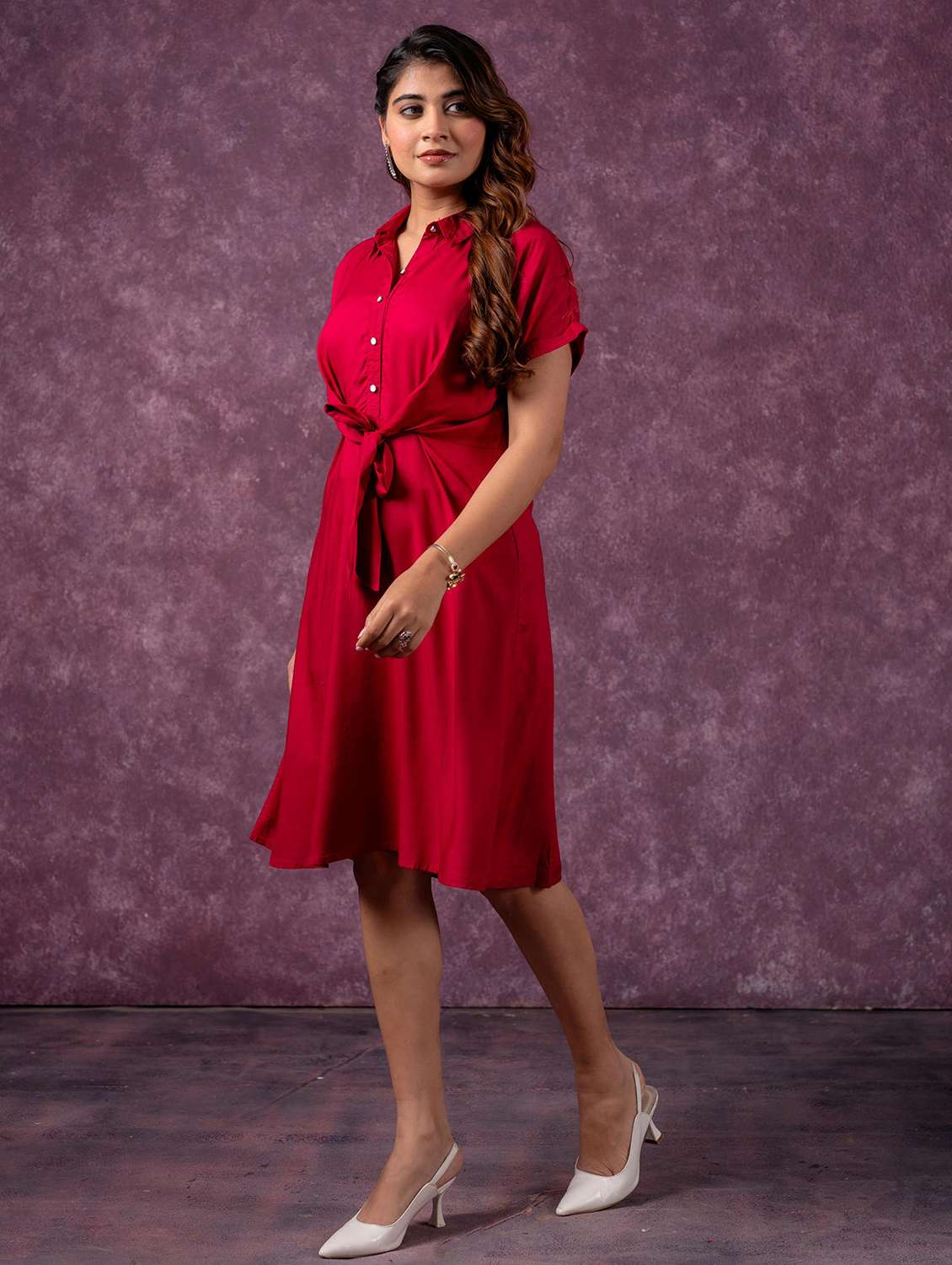 women solid short sleeve a-line dress - 22473107 -  Standard Image - 2