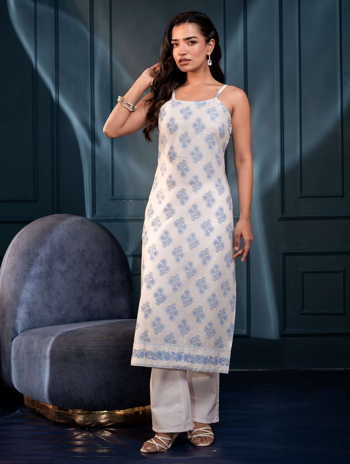 women blue cotton straight kurta - 22473121 -  Standard Image - 2