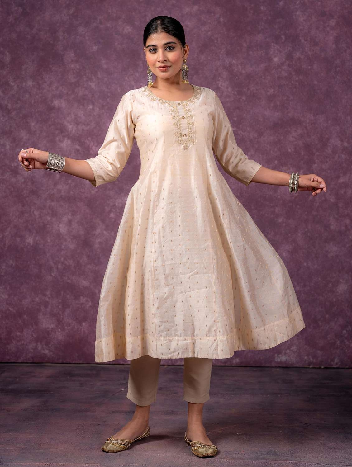 women beige polyester a-line kurta - 22473128 -  Standard Image - 2