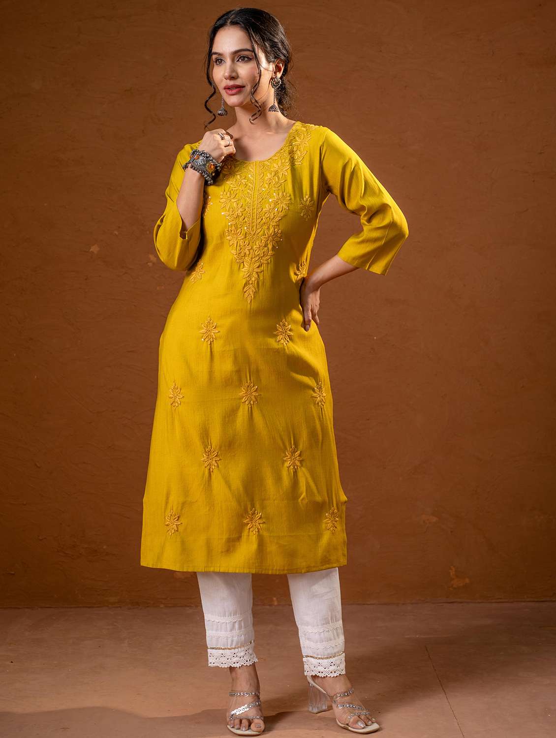 women mustard viscose straight kurta - 22473140 -  Standard Image - 2