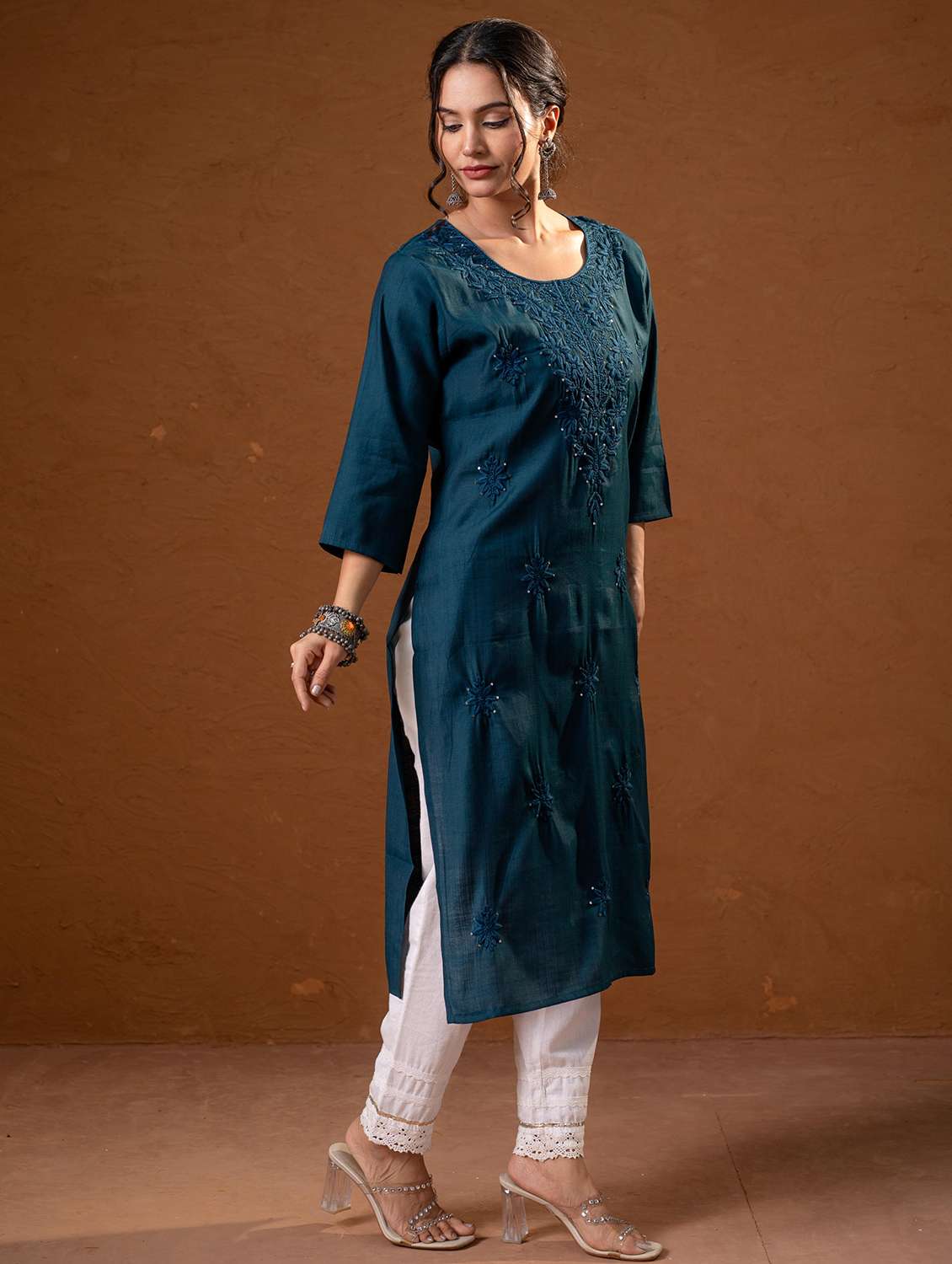 women teal viscose straight kurta - 22473141 -  Standard Image - 2
