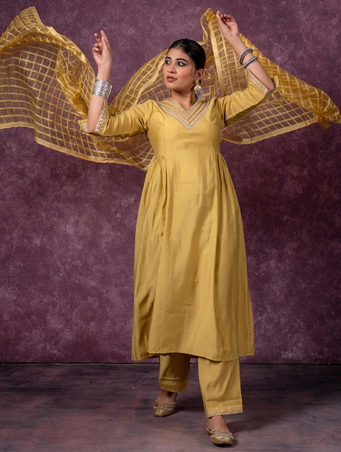 Women Mustard Kurta Pant Dupatta Set - 22473168 -  Standard Image - 2